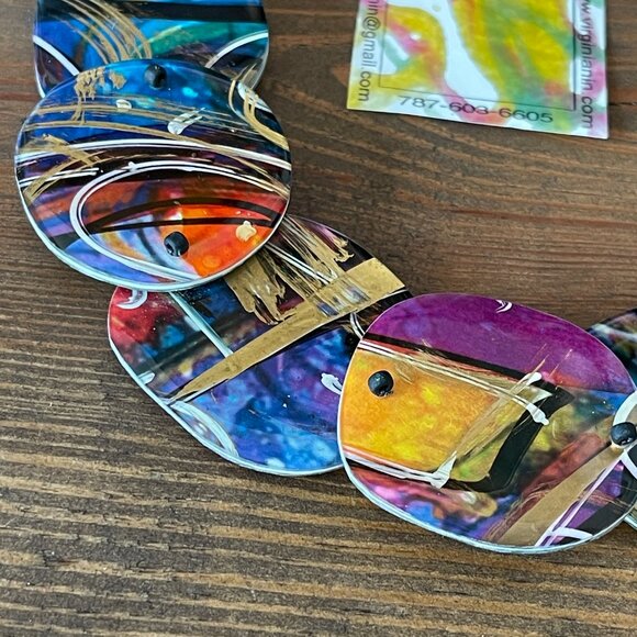 Virginia Nin Puerto Rico Artist Two Sided Statement Necklace Resin One of a Kind - Picture 3 of 8